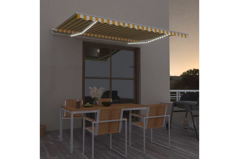 markise m. LED-lys 400x350 cm manuel betjening gul og hvid - Gul - Balkonmarkise - Markiser - Terrassemarkise