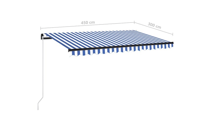 markise m. LED-lys 450x300 cm manuel betjening blå og hvid - Blå - Balkonmarkise - Markiser - Terrassemarkise