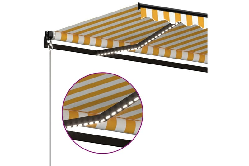 markise m. LED-lys 500x300 cm manuel betjening gul og hvid - Gul - Balkonmarkise - Markiser - Terrassemarkise
