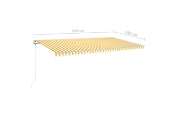 markise m. LED-lys 600x350 cm manuel betjening gul og hvid - Gul - Havemøbler - Solafskærmning - Markiser - Balkonmarkise
