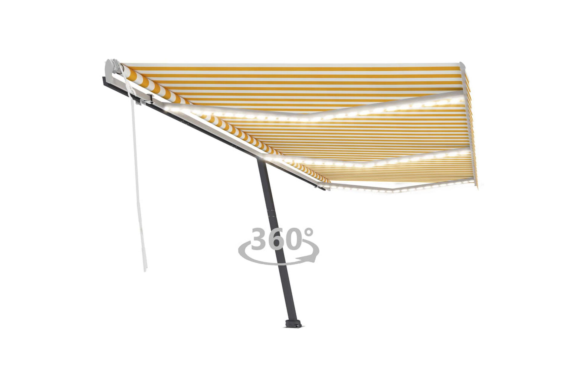 markise m. LED-lys 600x350 cm manuel betjening gul og hvid - Gul - Havemøbler - Solafskærmning - Markiser - Balkonmarkise
