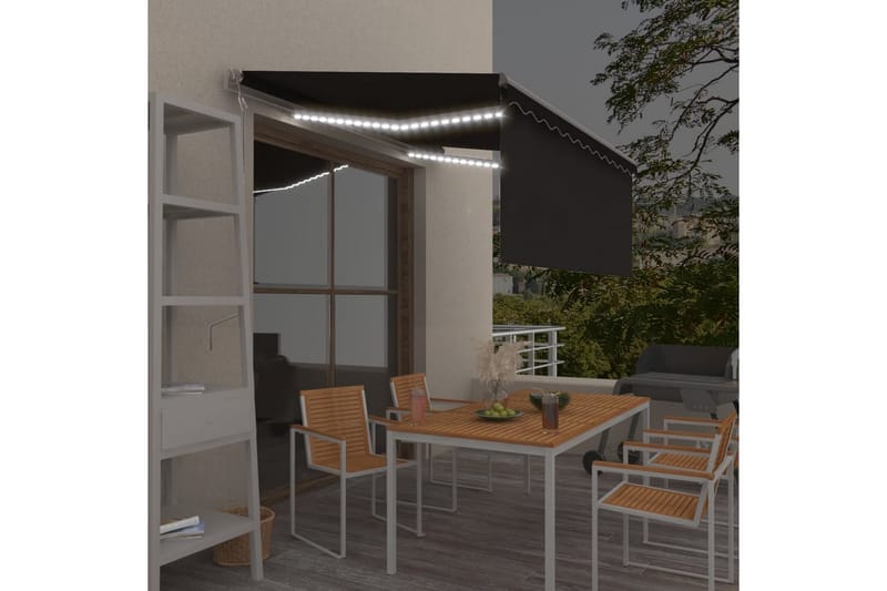 markise m. rullegardin + LED + vindsensor 3x2,5 m auto - Antracit - Havemøbler - Solafskærmning - Markiser - Vinduesmarkise