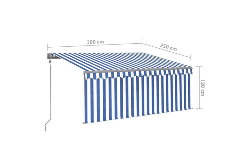 markise m. rullegardin + LED + vindsensor 3x2,5 m auto - Blå - Havemøbler - Solafskærmning - Markiser - Vinduesmarkise