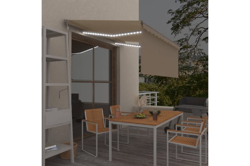 markise m. rullegardin + LED + vindsensor 3x2,5 m auto - Creme - Havemøbler - Solafskærmning - Markiser - Vinduesmarkise