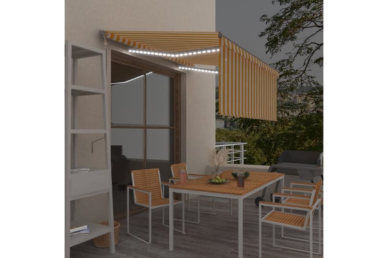 markise m. rullegardin + LED + vindsensor 3x2,5 m auto - Gul - Havemøbler - Solafskærmning - Markiser - Vinduesmarkise