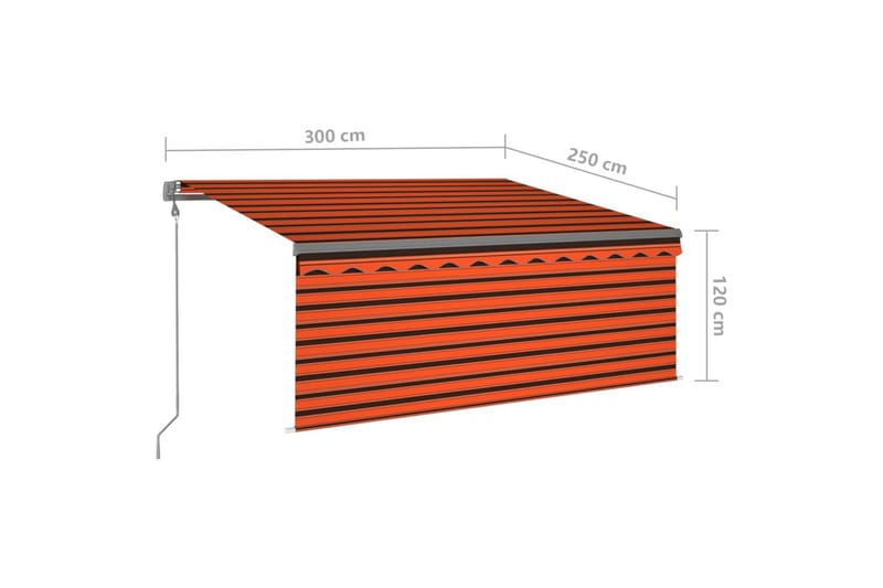 markise m. rullegardin + LED + vindsensor 3x2,5 m - Orange - Havemøbler - Solafskærmning - Markiser - Vinduesmarkise