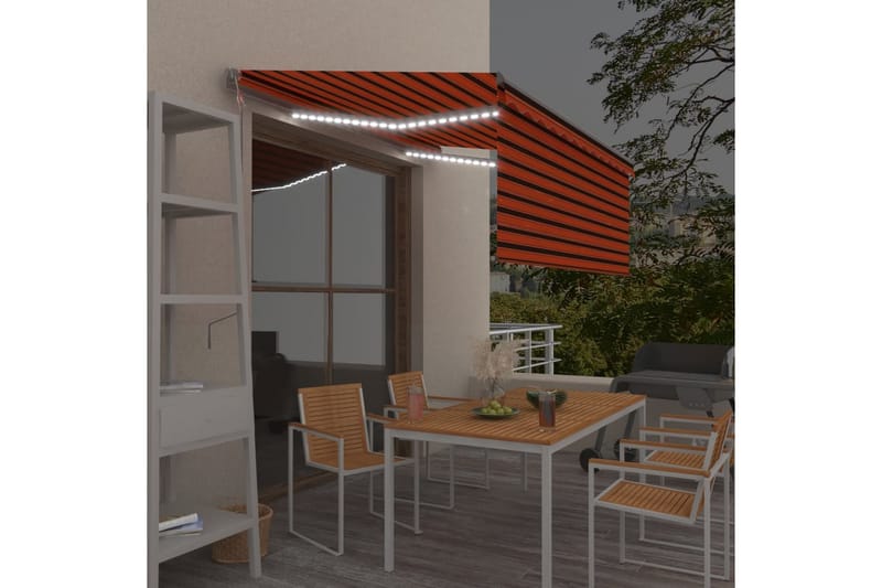 markise m. rullegardin + LED + vindsensor 3x2,5 m - Orange - Havemøbler - Solafskærmning - Markiser - Vinduesmarkise