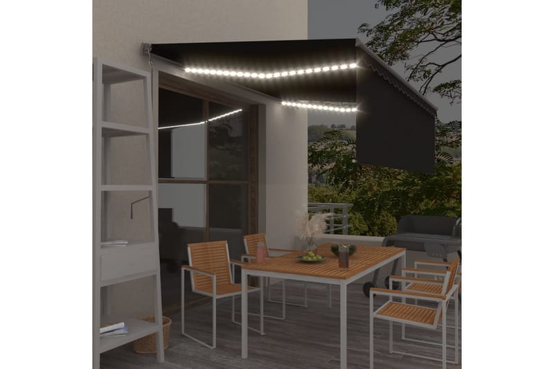 markise m. rullegardin + LED + vindsensor 4,5x3 m auto - Antracit - Havemøbler - Solafskærmning - Markiser - Vinduesmarkise