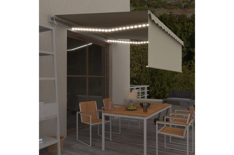 markise m. rullegardin + LED + vindsensor 4,5x3 m auto - Creme - Vinduesmarkise - Markiser