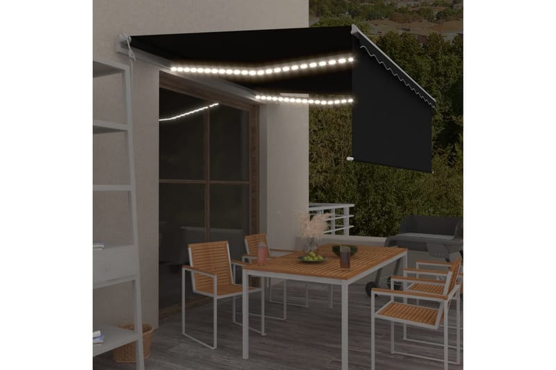 markise m. rullegardin + LED + vindsensor 4x3 m auto - Antracit - Havemøbler - Solafskærmning - Markiser - Vinduesmarkise