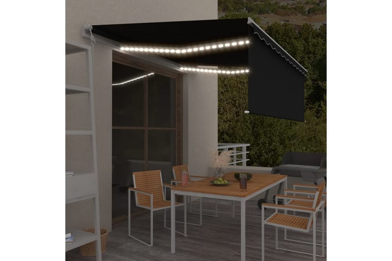 markise m. rullegardin + LED + vindsensor 4x3 m auto - Antracit - Vinduesmarkise - Markiser - Solbeskyttelse vindue