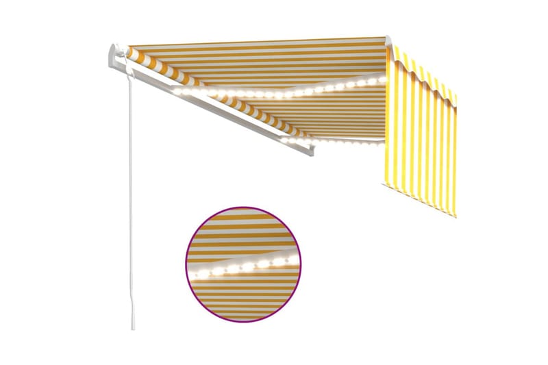 markise m. rullegardin + LED + vindsensor 4x3 m auto - Gul - Vinduesmarkise - Markiser - Solbeskyttelse vindue