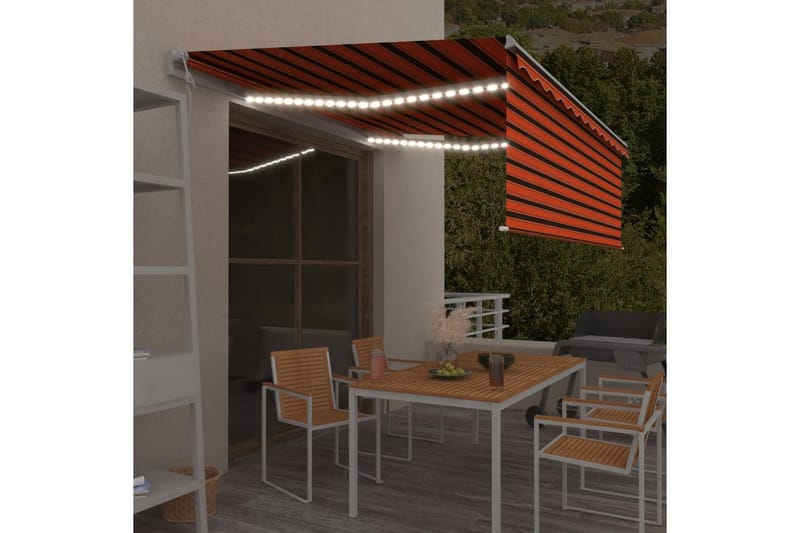markise m. rullegardin + LED + vindsensor 4x3m auto - Orange - Havemøbler - Solafskærmning - Markiser - Vinduesmarkise