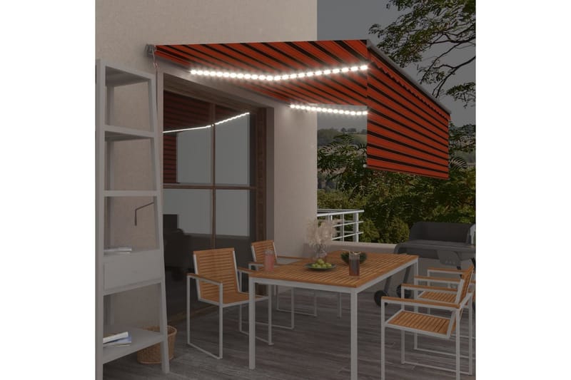 markise m. rullegardin + LED + vindsensor 4x3m auto - Orange - Havemøbler - Solafskærmning - Markiser - Vinduesmarkise