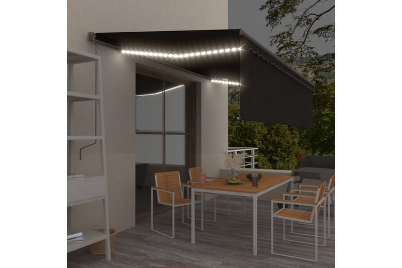 markise m. rullegardin + LED + vindsensor 5x3 m auto - Antracit - Havemøbler - Solafskærmning - Markiser - Vinduesmarkise