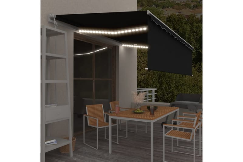 markise m. rullegardin + LED + vindsensor 5x3 m auto - Antracit - Havemøbler - Solafskærmning - Markiser - Vinduesmarkise