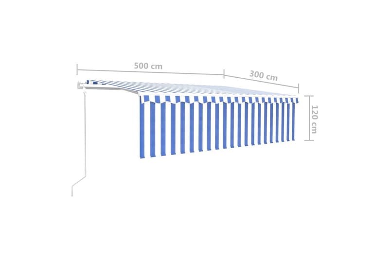 markise m. rullegardin + LED + vindsensor 5x3 m auto - Blå - Havemøbler - Solafskærmning - Markiser - Vinduesmarkise