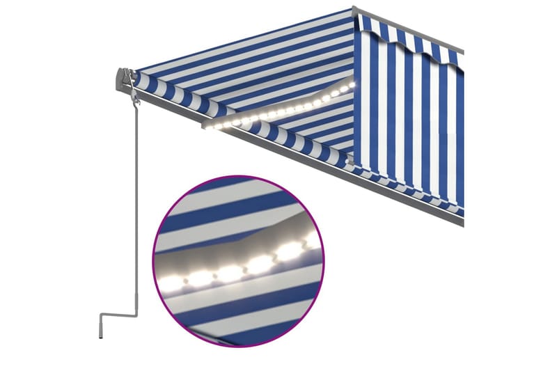 markise m. rullegardin + LED + vindsensor 5x3 m auto - Blå - Havemøbler - Solafskærmning - Markiser - Vinduesmarkise