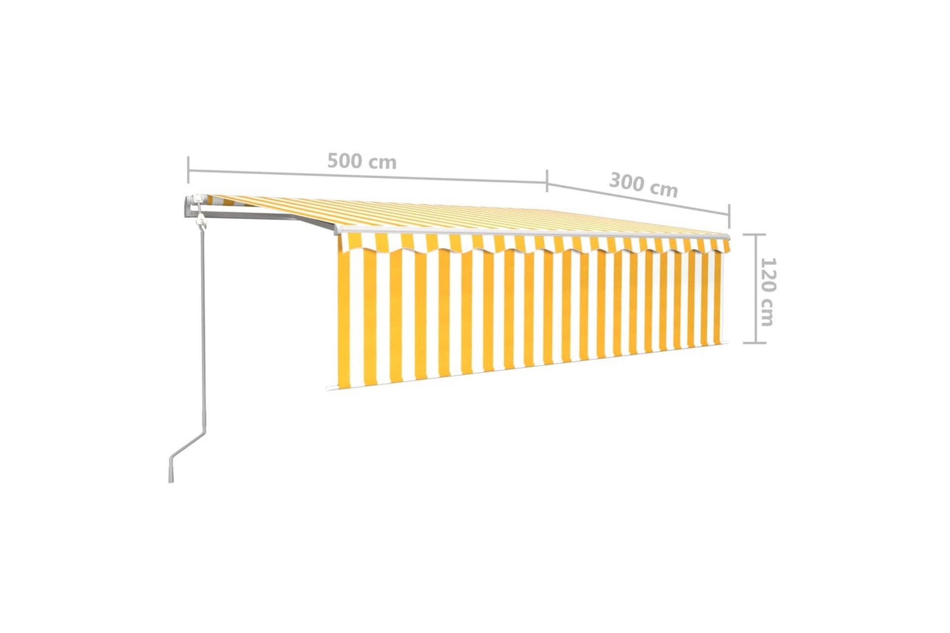 markise m. rullegardin + LED + vindsensor 5x3 m auto - Gul - Havemøbler - Solafskærmning - Markiser - Vinduesmarkise