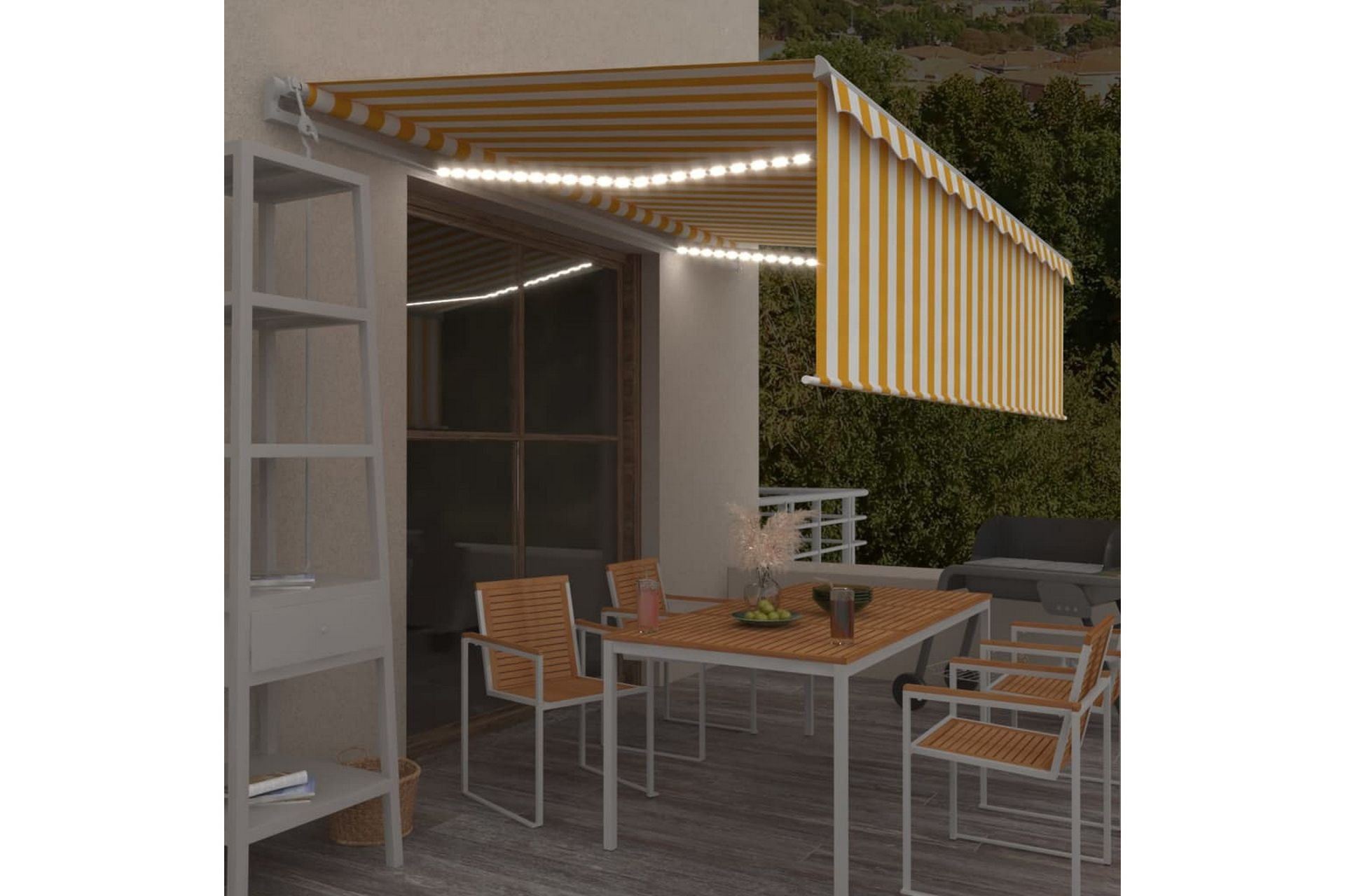 markise m. rullegardin + LED + vindsensor 5x3 m auto - Gul - Havemøbler - Solafskærmning - Markiser - Vinduesmarkise