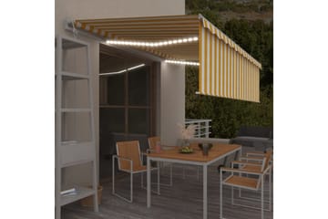 markise m. rullegardin + LED + vindsensor 5x3 m auto - Gul - Havemøbler - Solafskærmning - Markiser - Vinduesmarkise