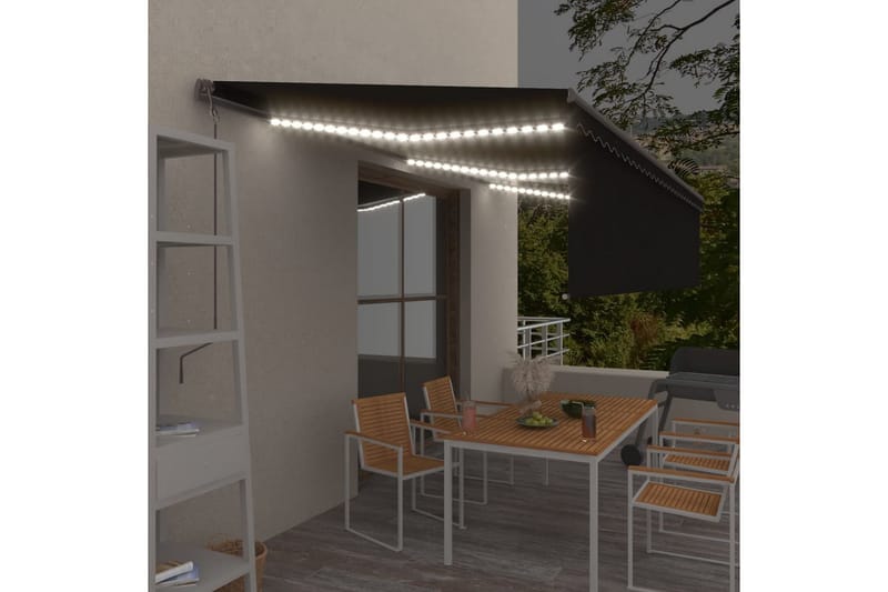 markise m. rullegardin + LED + vindsensor 6x3 m auto - Antracit - Havemøbler - Solafskærmning - Markiser - Vinduesmarkise