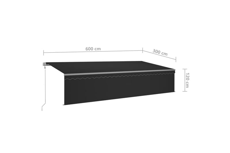 markise m. rullegardin + LED + vindsensor 6x3 m auto - Antracit - Havemøbler - Solafskærmning - Markiser - Vinduesmarkise
