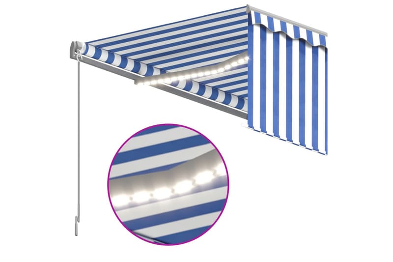 markise m. rullegardin + LED 3x2,5 m manuel blå og hvid - Blå - Vinduesmarkise - Markiser