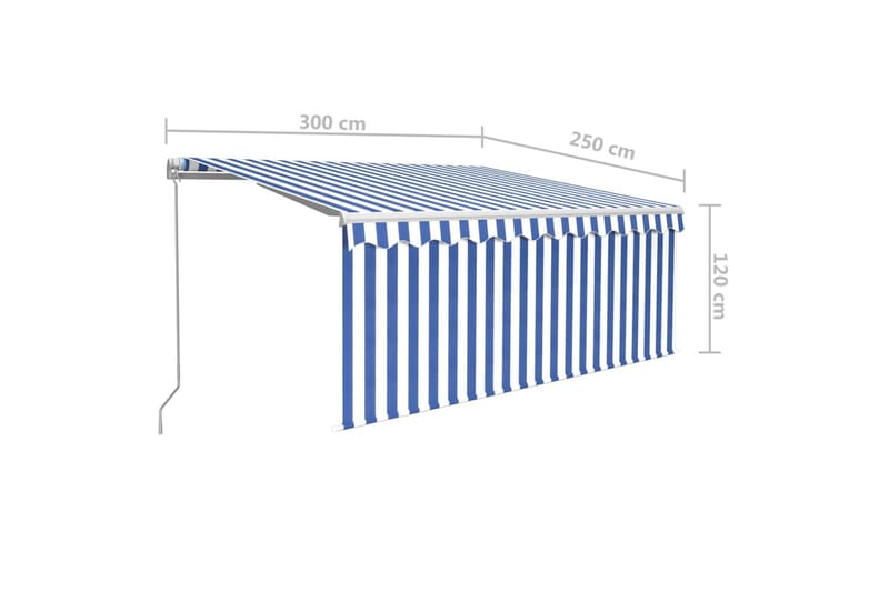 markise m. rullegardin + LED 3x2,5 m manuel blå og hvid - Blå - Vinduesmarkise - Markiser