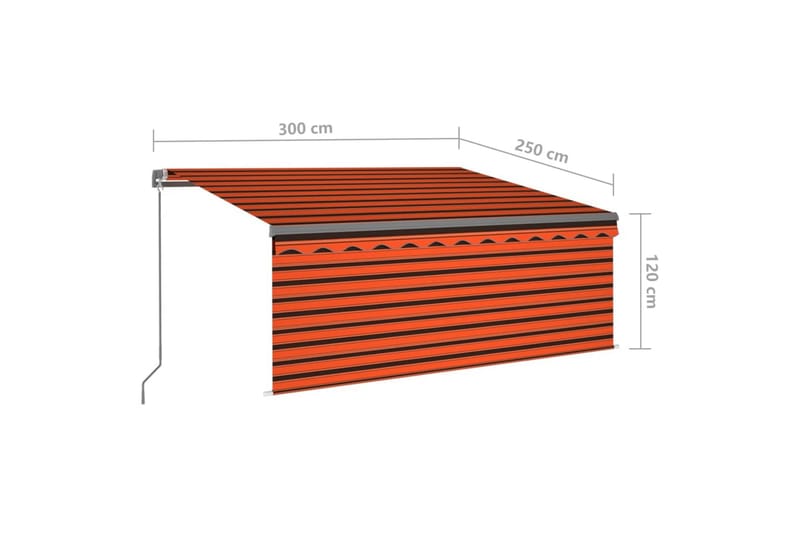 markise m. rullegardin + LED 3x2,5 m manuel orange og brun - Orange - Havemøbler - Solafskærmning - Markiser - Vinduesmarkise