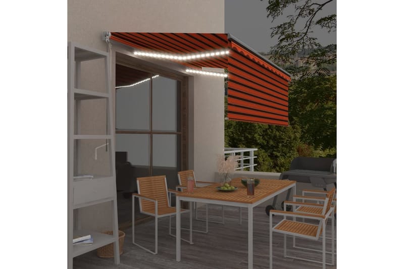 markise m. rullegardin + LED 3x2,5 m manuel orange og brun - Orange - Havemøbler - Solafskærmning - Markiser - Vinduesmarkise