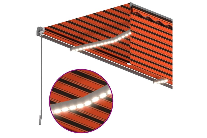 markise m. rullegardin + LED 3x2,5 m manuel orange og brun - Orange - Havemøbler - Solafskærmning - Markiser - Vinduesmarkise
