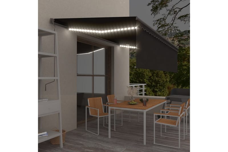 markise m. rullegardin + LED 5x3 m manuel betjening antracit - Antracit - Havemøbler - Solafskærmning - Markiser - Vinduesmarkise