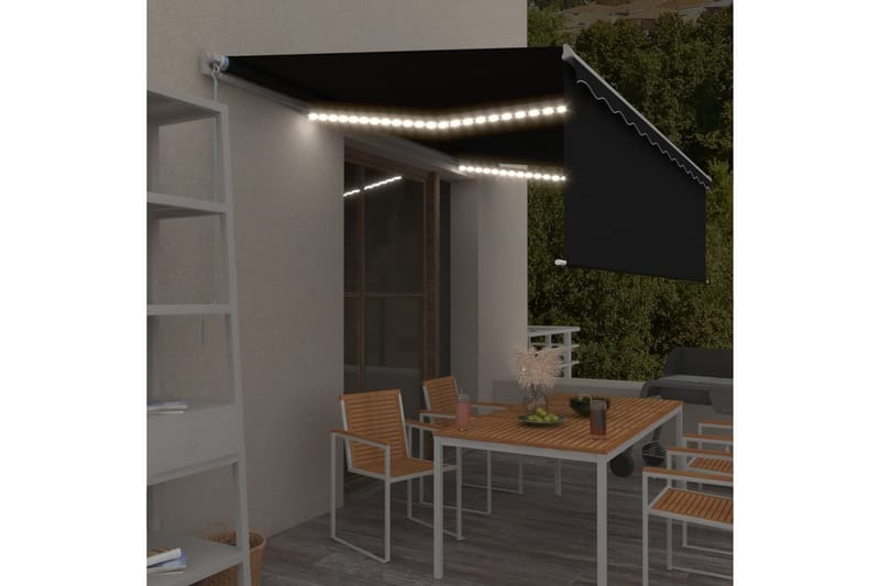 markise m. rullegardin + LED 5x3m manuel betjeninggrå - Antracit - Havemøbler - Solafskærmning - Markiser - Vinduesmarkise