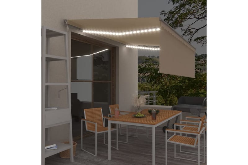 markise m. rullegardin + LED-lys + vindsensor 4x3 m auto - Creme - Havemøbler - Solafskærmning - Markiser - Vinduesmarkise