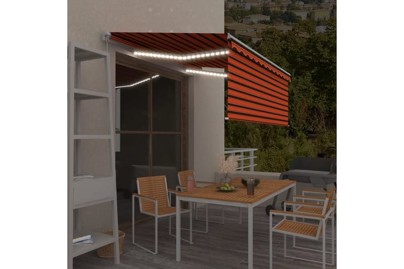 markise m. rullegardin + LED-lys 3x2,5 m manuel - Orange - Havemøbler - Solafskærmning - Markiser - Vinduesmarkise