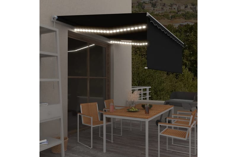 markise m. rullegardin + LED-lys 4,5x3 m manuel antracitgrå - Antracit - Havemøbler - Solafskærmning - Markiser - Vinduesmarkise