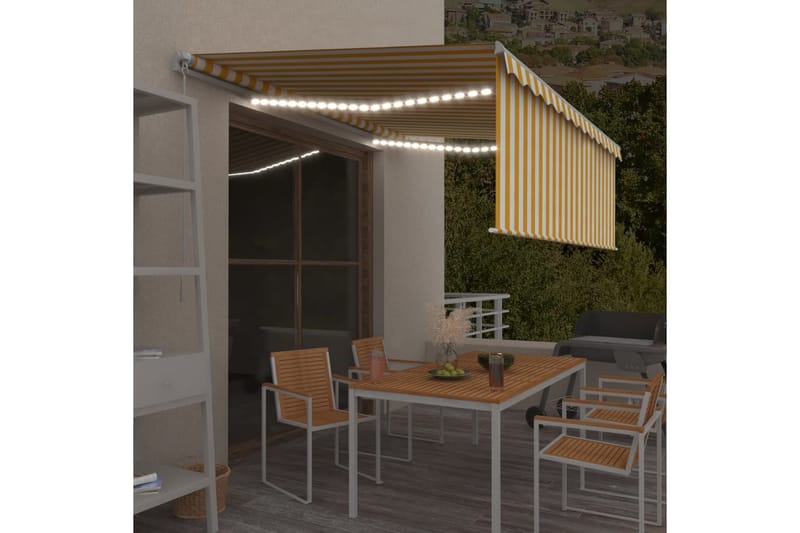 markise m. rullegardin + LED-lys 4,5x3 m manuel gul og hvid - Gul - Vinduesmarkise - Markiser - Solbeskyttelse vindue