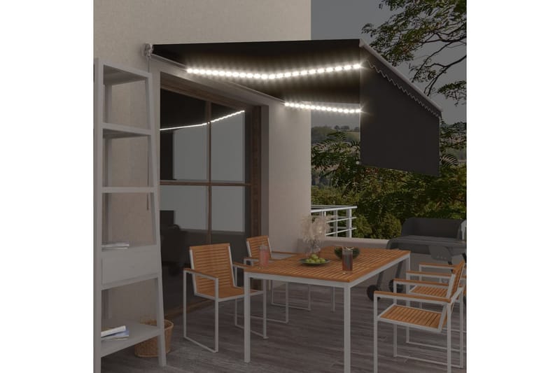 markise m. rullegardin + LED-lys 4x3 m manuel antracitgrå - Antracit - Havemøbler - Solafskærmning - Markiser - Vinduesmarkise
