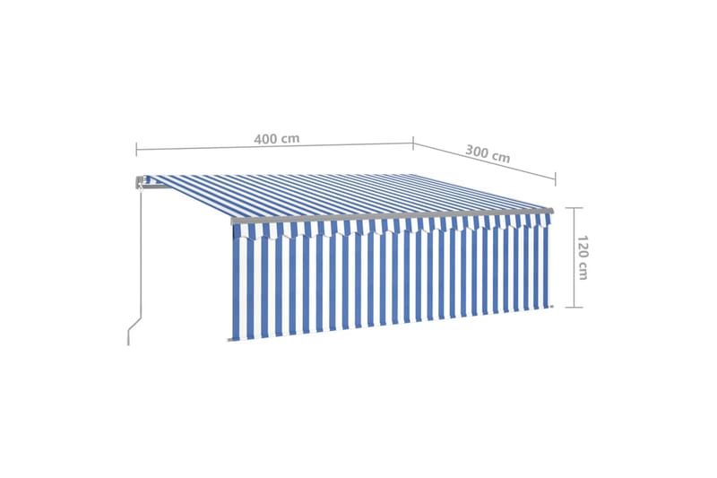 markise m. rullegardin + LED-lys 4x3 m manuel blå + hvid - Blå - Vinduesmarkise - Markiser