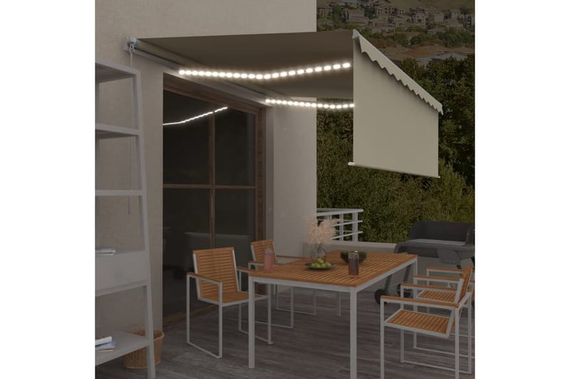 markise m. rullegardin + LED-lys 4x3 m manuel cremefarvet - Creme - Havemøbler - Solafskærmning - Markiser - Vinduesmarkise