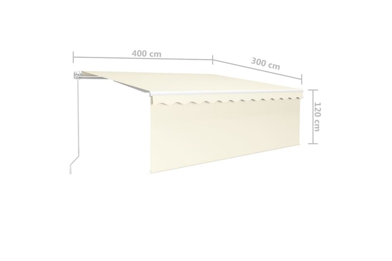 markise m. rullegardin + LED-lys 4x3 m manuel cremefarvet - Creme - Havemøbler - Solafskærmning - Markiser - Vinduesmarkise