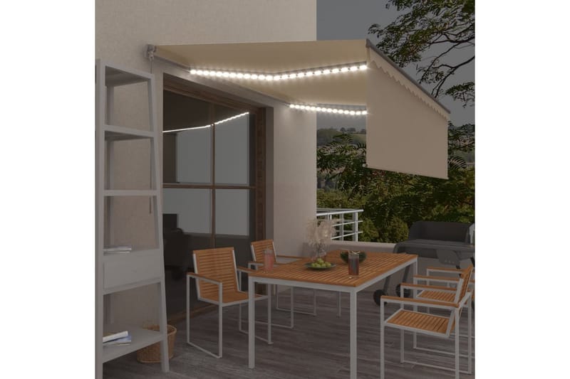 markise m. rullegardin + LED-lys 4x3 m manuel cremefarvet - Creme - Havemøbler - Solafskærmning - Markiser - Vinduesmarkise