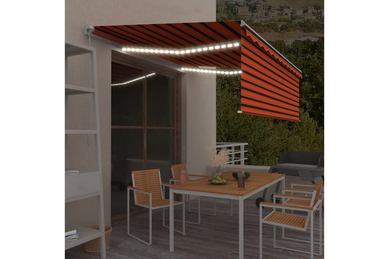 markise m. rullegardin + LED-lys 4x3 m manuel - Orange - Vinduesmarkise - Markiser - Solbeskyttelse vindue