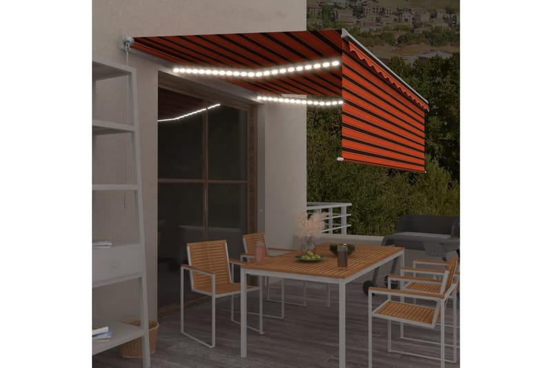 markise m. rullegardin + LED-lys 4x3 m manuel - Orange - Vinduesmarkise - Markiser