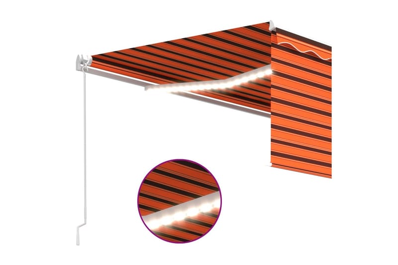 markise m. rullegardin + LED-lys 4x3 m manuel - Orange - Vinduesmarkise - Markiser