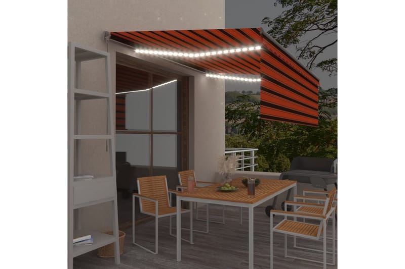 markise m. rullegardin + LED-lys 4x3 m manuel - Orange - Havemøbler - Solafskærmning - Markiser - Vinduesmarkise