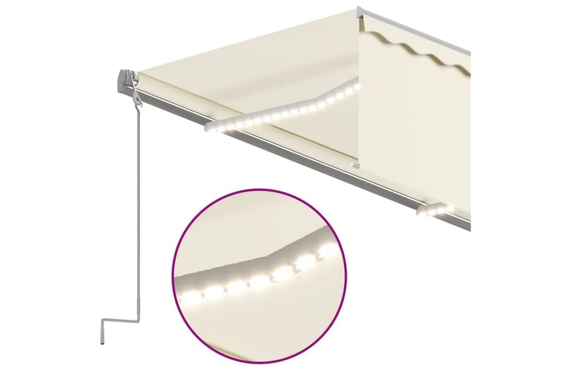 markise m. rullegardin + LED-lys 5x3 m manuel cremefarvet - Creme - Havemøbler - Solafskærmning - Markiser - Vinduesmarkise