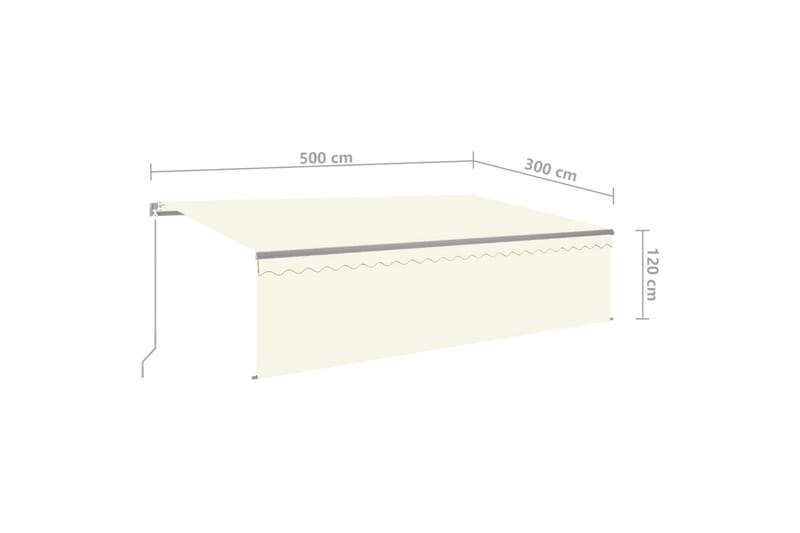markise m. rullegardin + LED-lys 5x3 m manuel cremefarvet - Creme - Havemøbler - Solafskærmning - Markiser - Vinduesmarkise