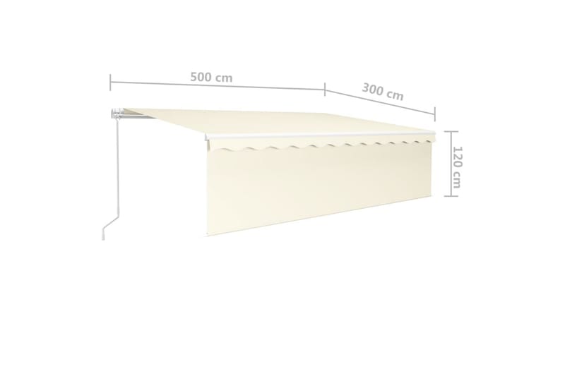 markise m. rullegardin + LED-lys 5x3 m manuel cremefarvet - Creme - Havemøbler - Solafskærmning - Markiser - Vinduesmarkise